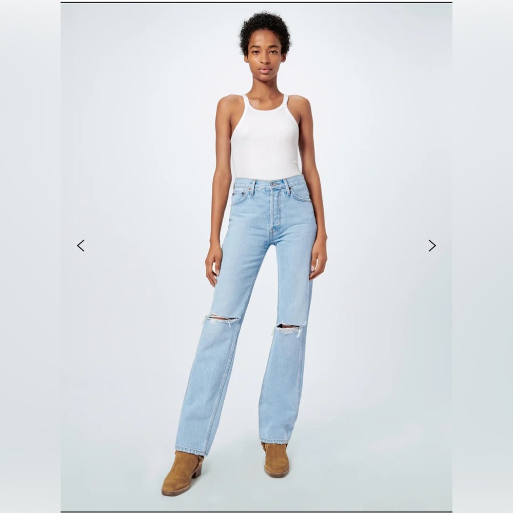 Re/Done 90’s High Rise Loose Jeans in Bleach Destroy Size 28